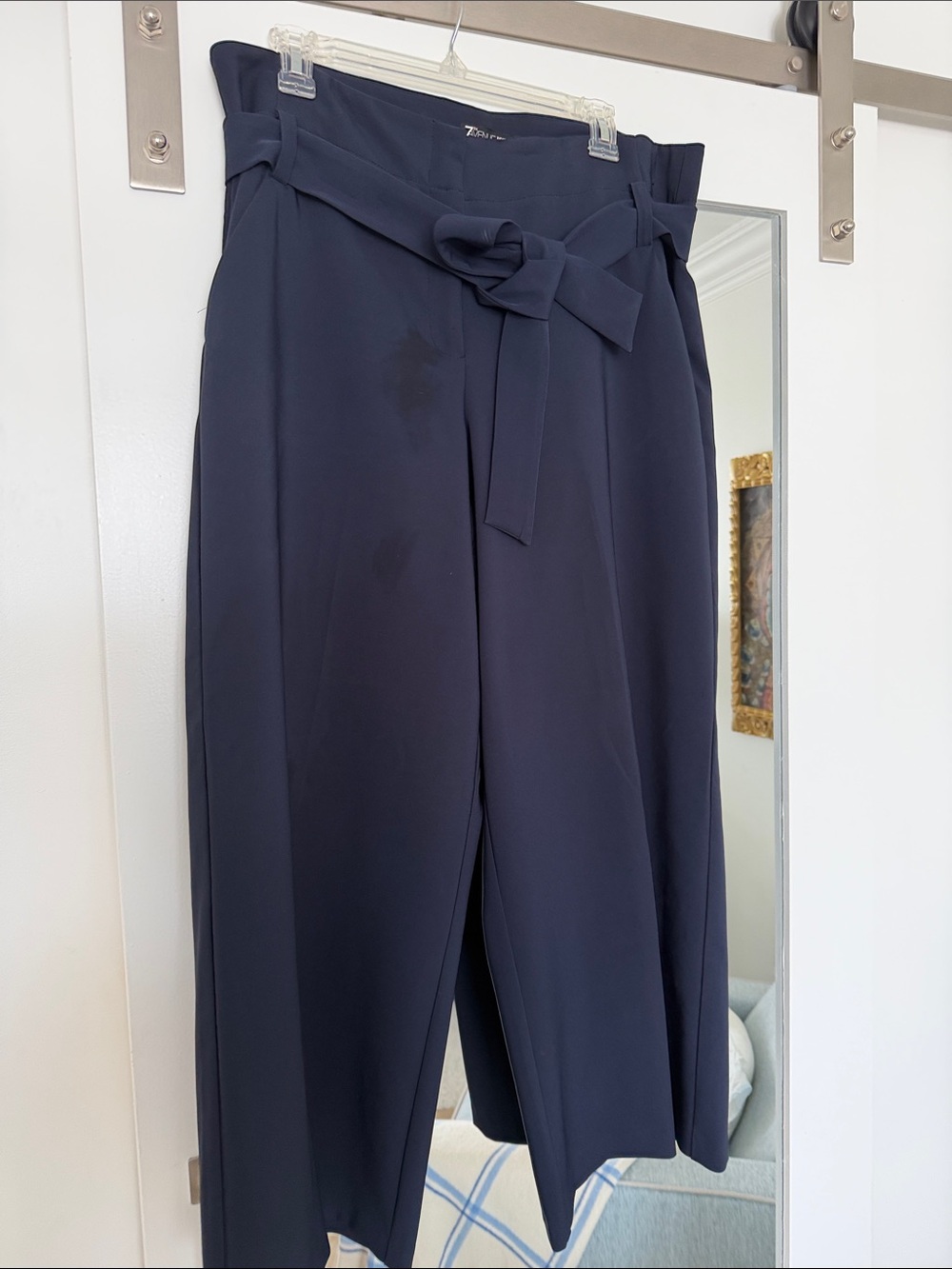 Tie-Belt Wide Leg Pants in Navy